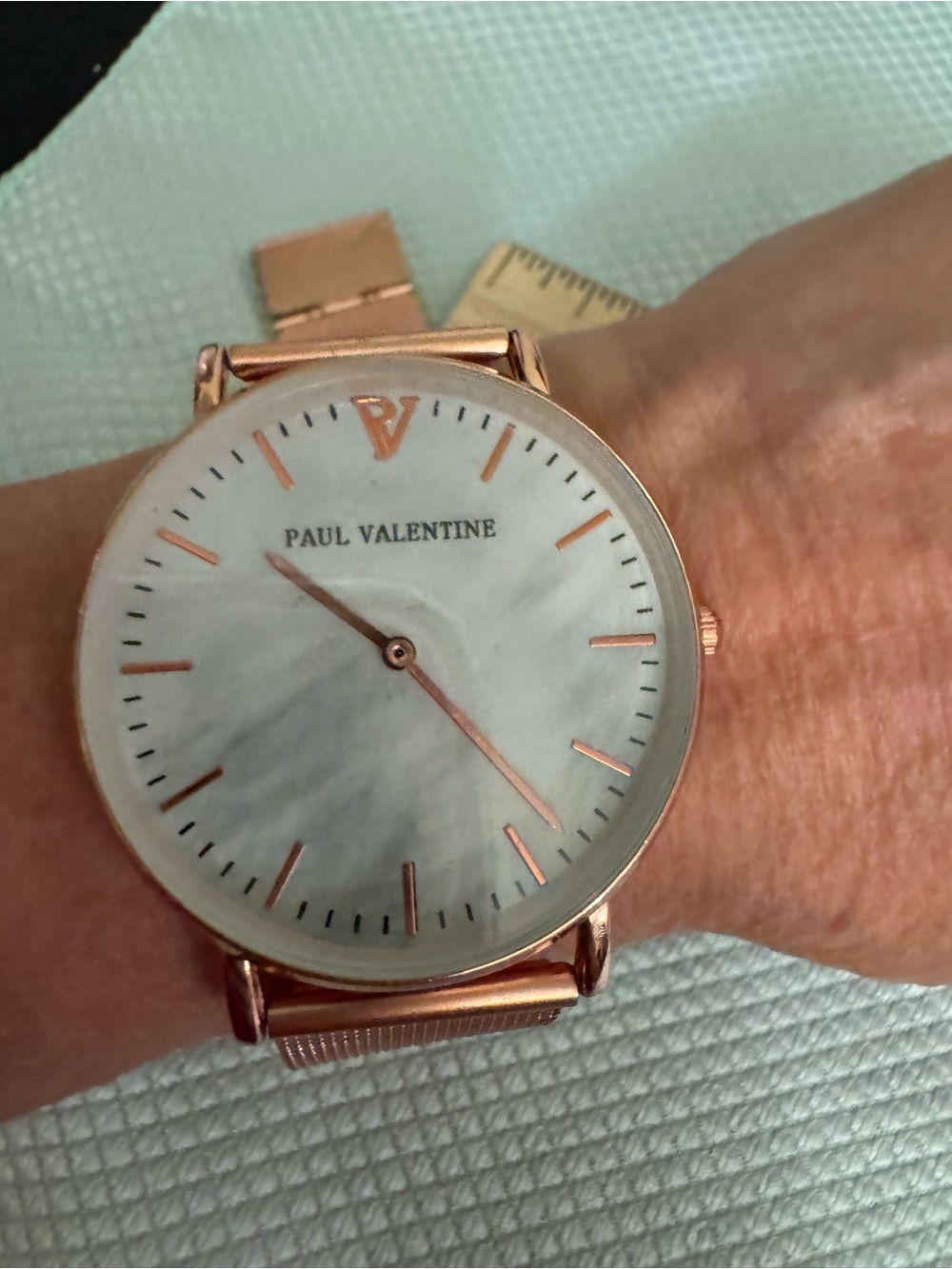 Paul Valentine Rose Gold Watch with White Marble Colored Dial